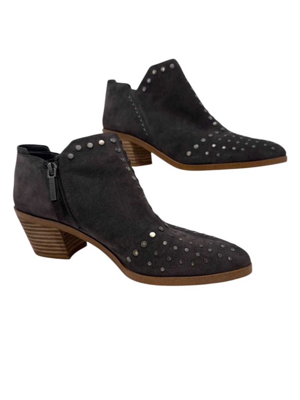 1State Lola Studded Suede Ankle Booties Size 8 1/2 M Smokey/Charcoal Grey